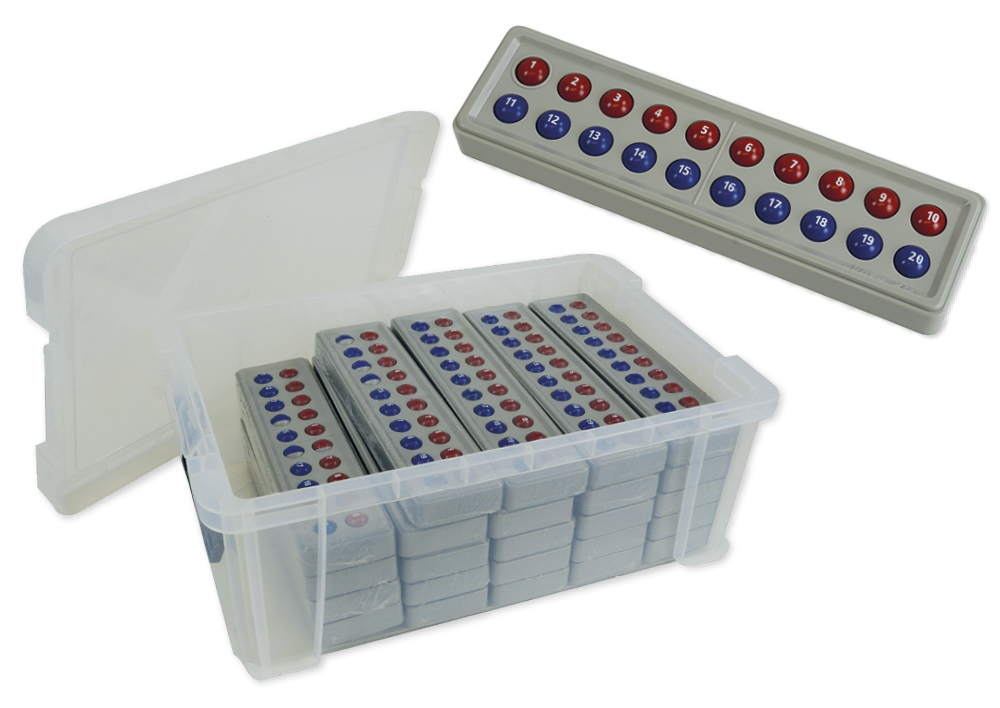 TimeTEX Klassensatz ABACO für 20-er Zahlenraum, rot-blau mit Zahlen, 24-tlg., in Box