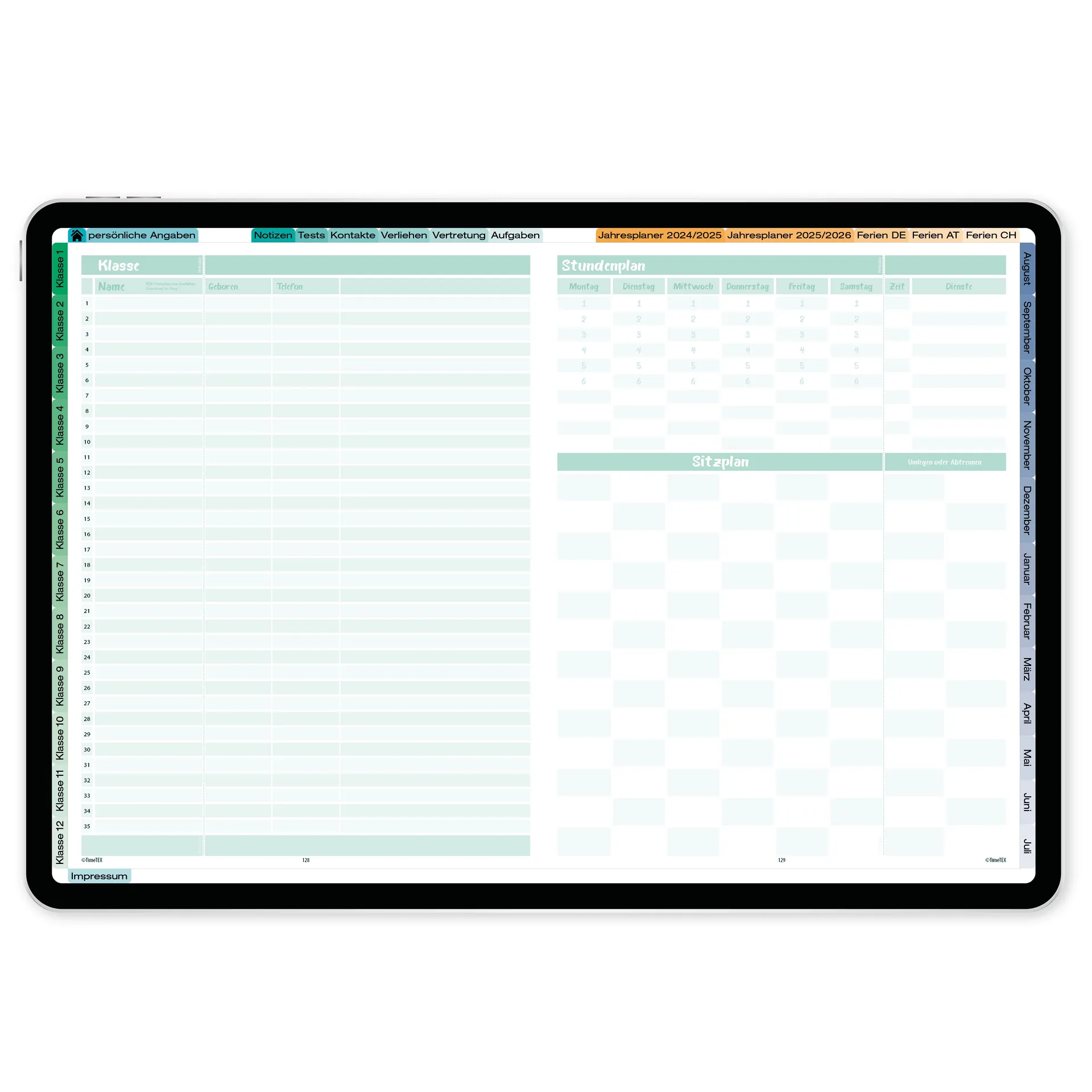TimeTEX Digitaler Design-Schulplaner DigiPlan 2026/2027, mint