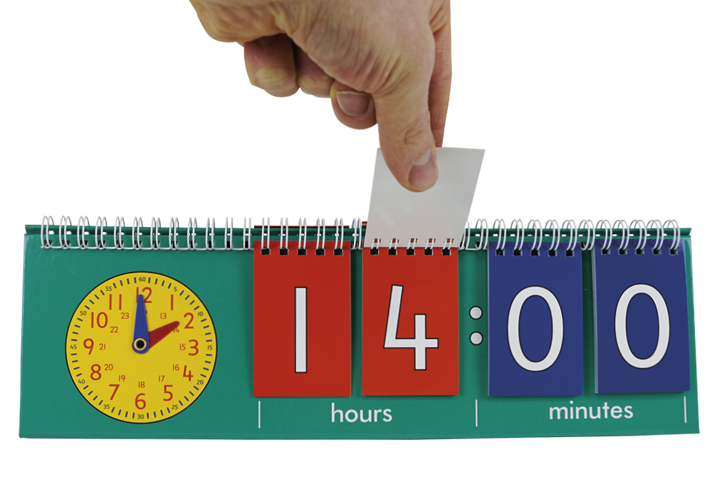 Flipchart van karton, kloktijden met analoge klok