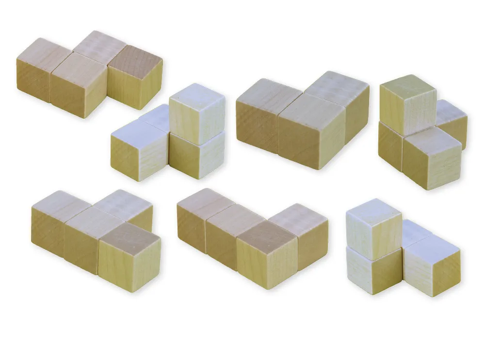 Soma träkub 60x60 mm, påse med 7 kubfigurer