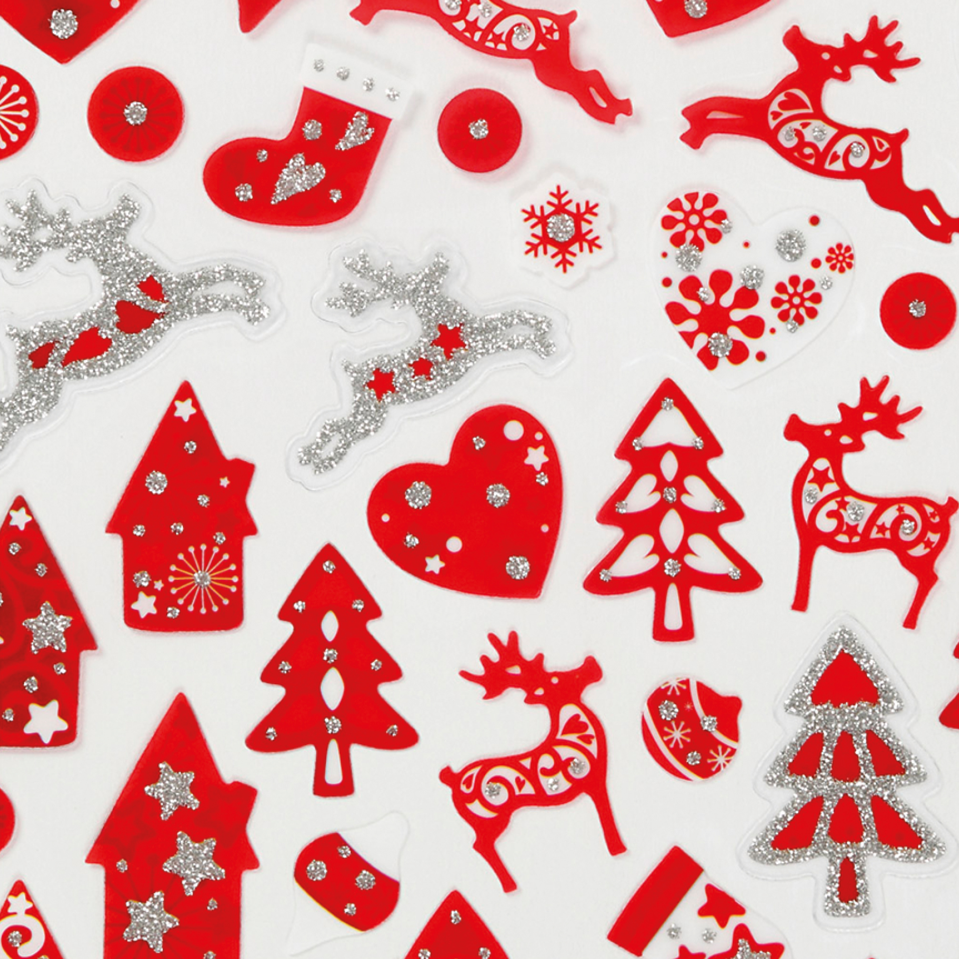 Aufkleber mit Glitzerdetails "Weihnachten", rot/weiss, ca. 54 Stück