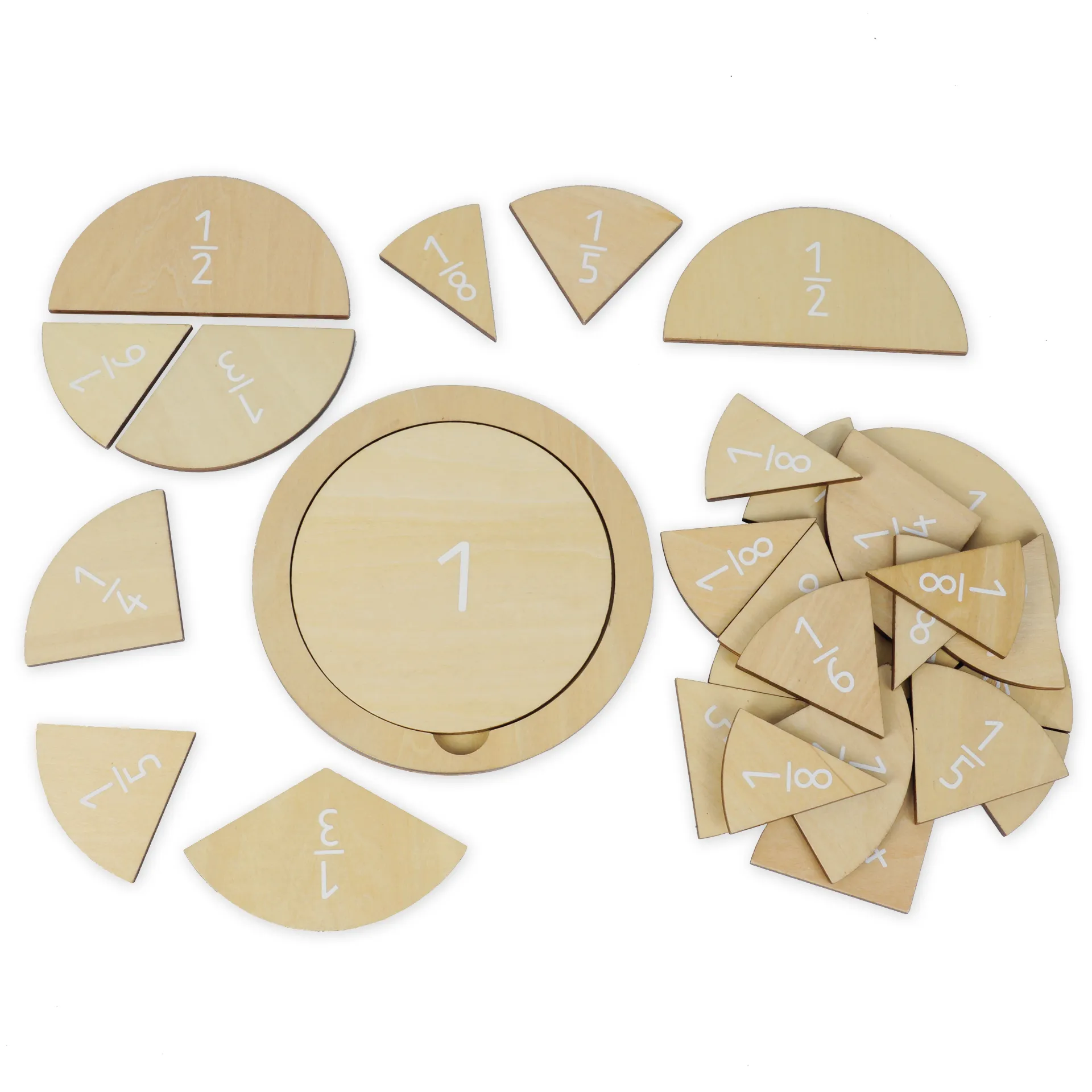 Houten breukencirkels, met cirkel-inlay, 150 mm ø, 30-delig