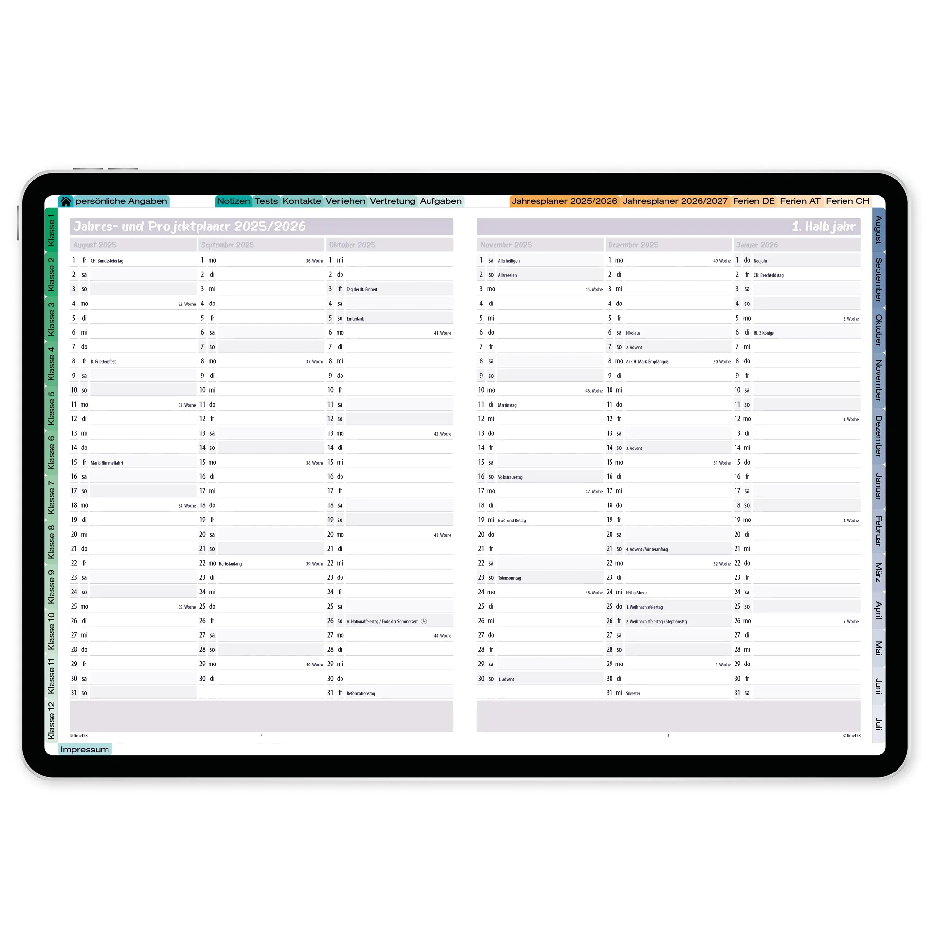 TimeTEX Digitaler Design-Schulplaner DigiPlan 2026/2027, malve