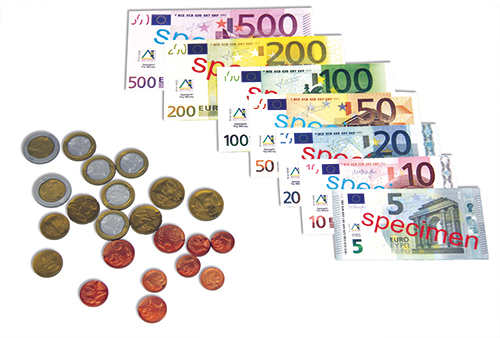 Set de pièces et billets d’euros factices, 44 pcs