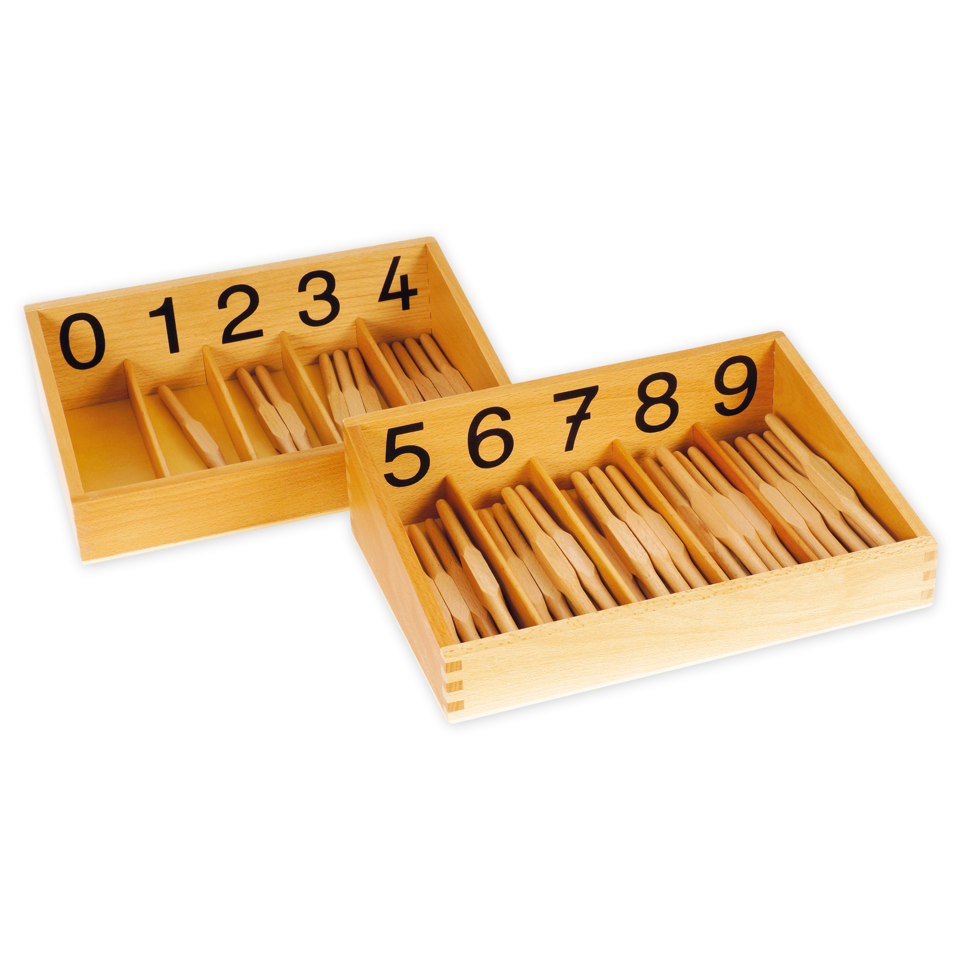 TimeTEX Set Spindelkästen 0-9, Druckschrift, mit Kasten "Montessori Premium"