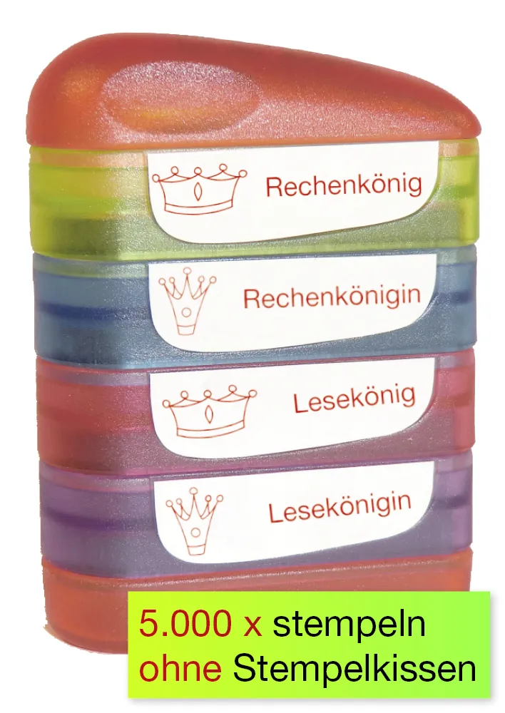 Siebdruck-Stempel "Perpetuum", 4 in 1, "Rechen-/Lese-König/in"