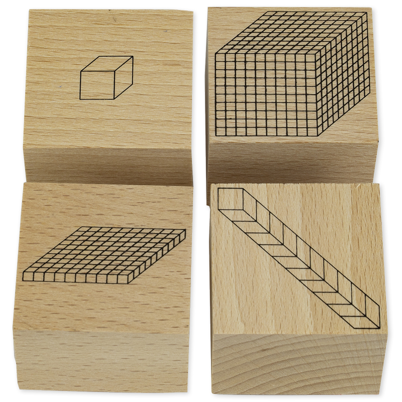 Stempel "Dienes Dezimalsystem" aus Holz, 4-tlg.
