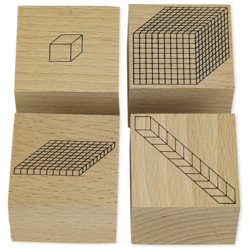 Stempel "Dienes Dezimalsystem" aus Holz, 4-tlg.