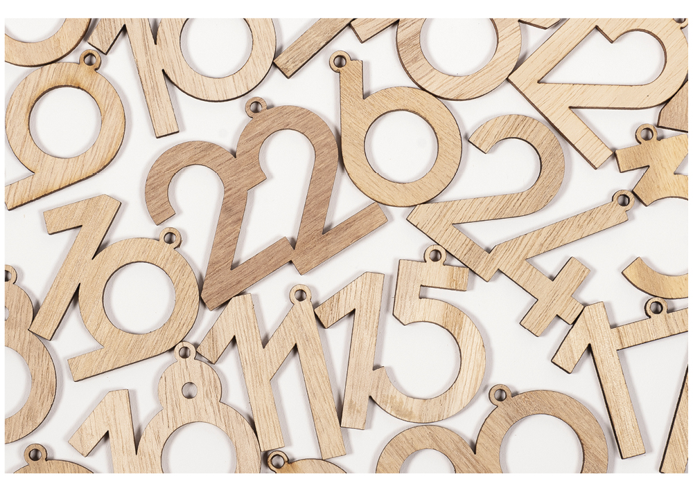 Adventskalender-Zahlen "1 bis 24", aus Holz, naturfarben