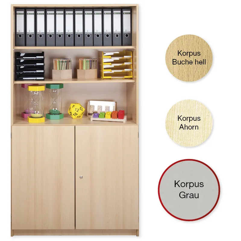 Material-Kombi-Hochschrank-Regal L, Plustiefe, 6 Fachböden
