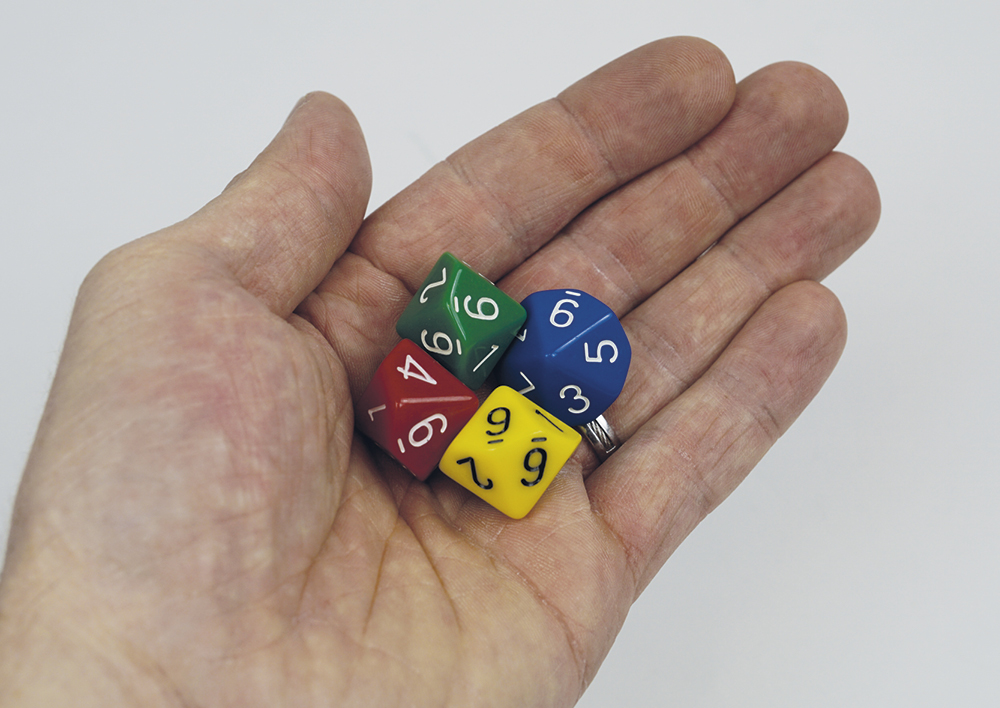 Set Würfel zehnseitig 00-90 (Zehner), 100 Stück in Dose