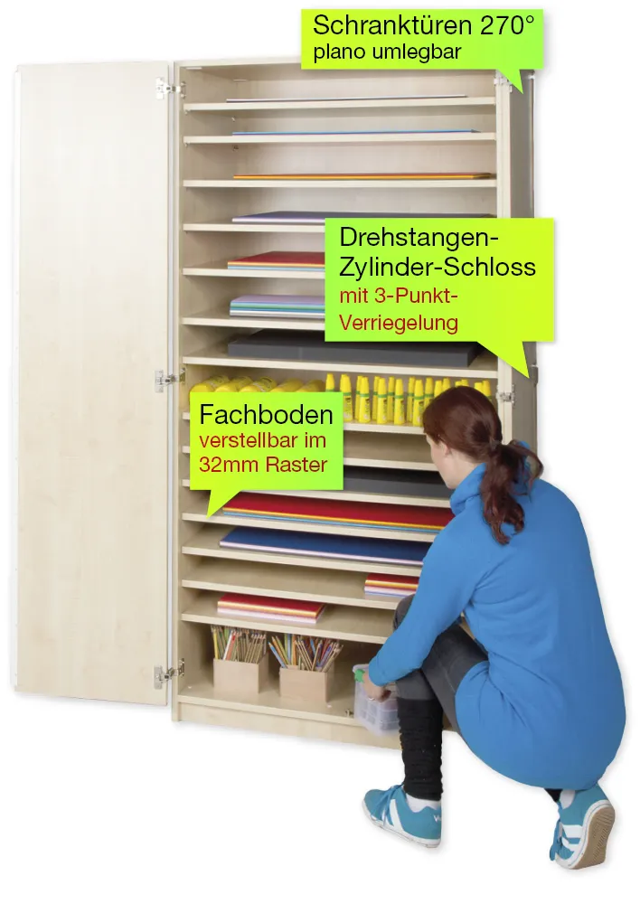 Material-Hochschrank M, Extratiefe, 15 Fachböden