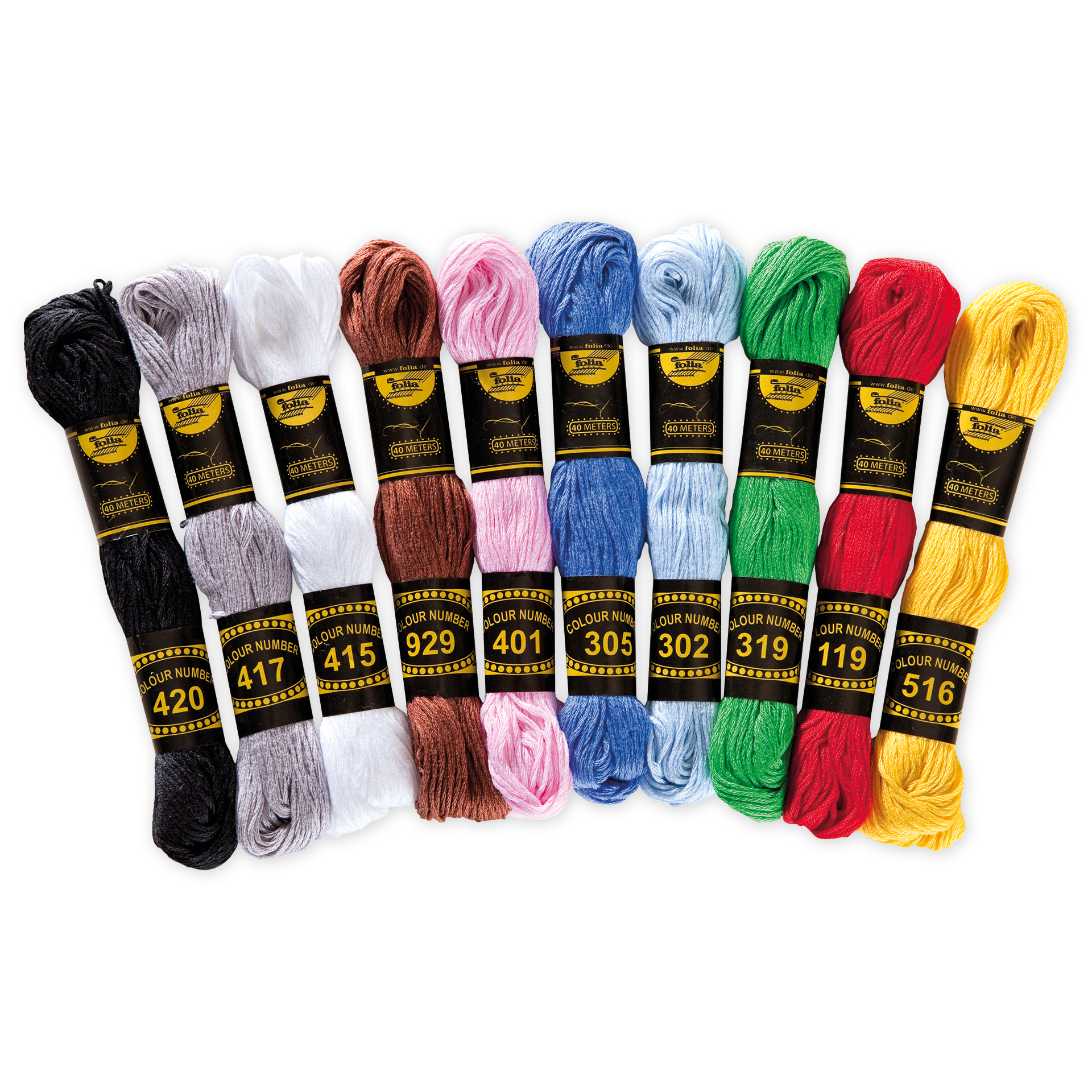 Stickgarn, 10 Docken in 10 Farben