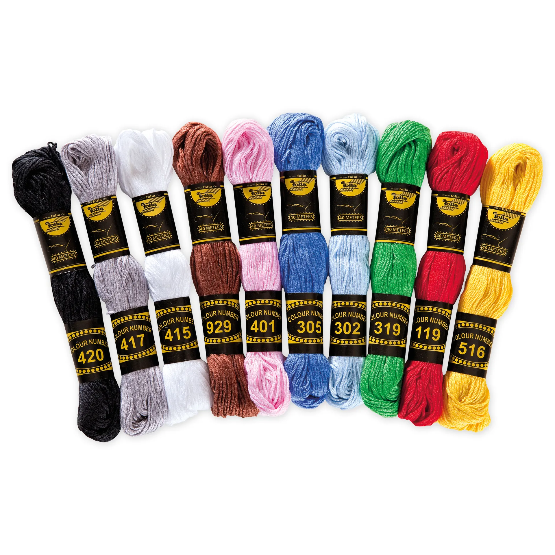 Stickgarn, 10 Docken in 10 Farben