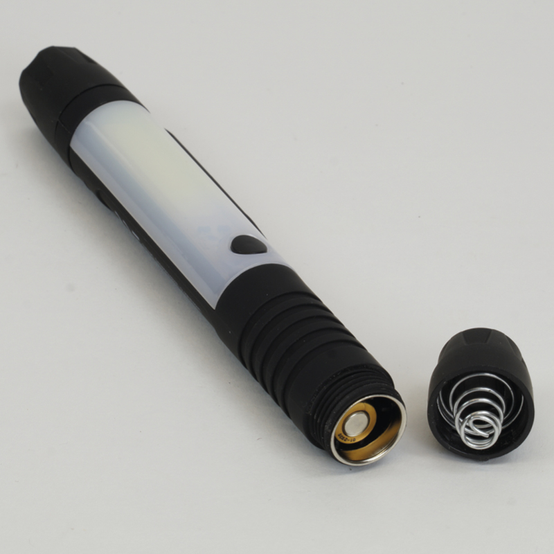 LED lommelygte med læselys, 17 cm lang, 2 cm ø