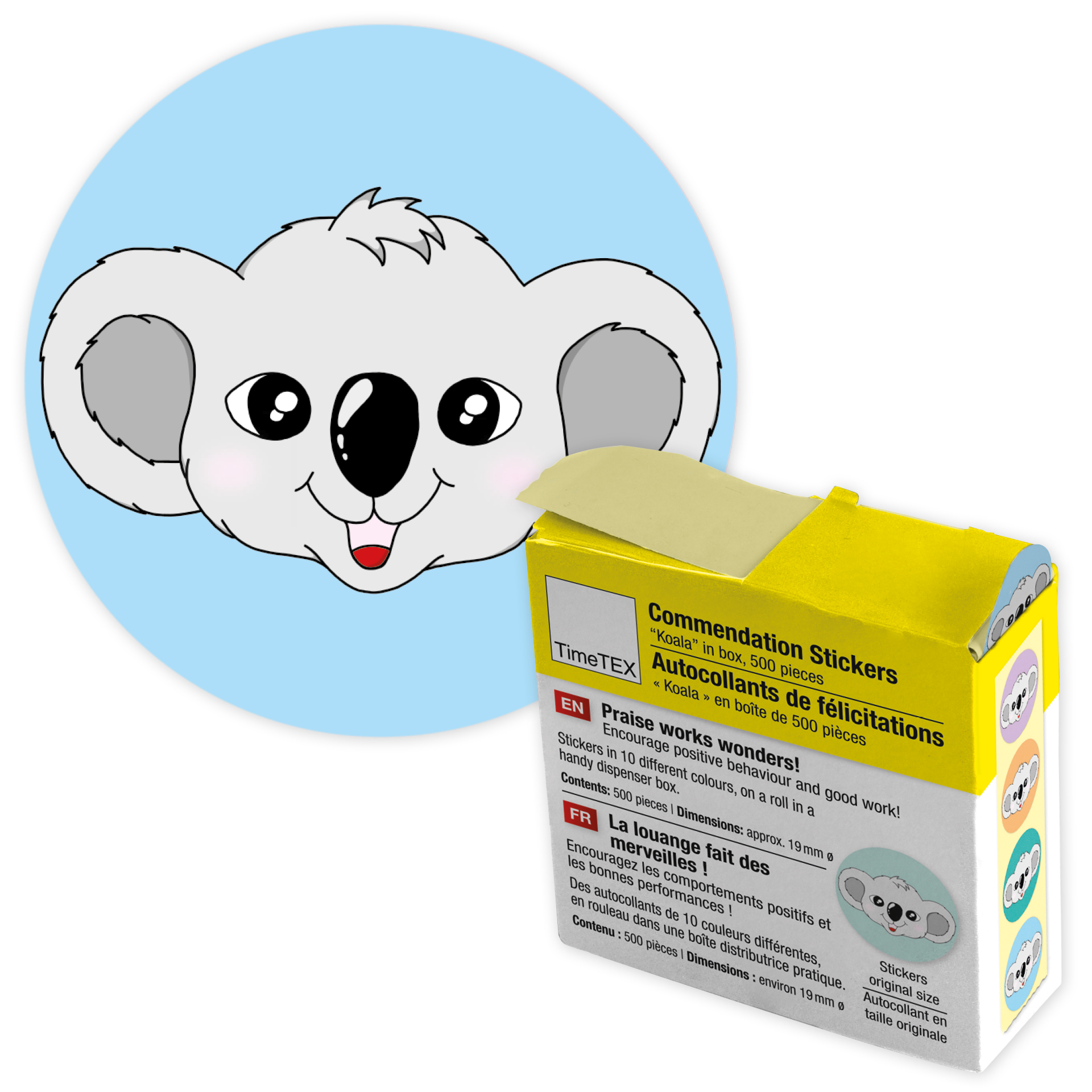 Roskilde klistermærker "Koala" i dispenseræske, 500 stk