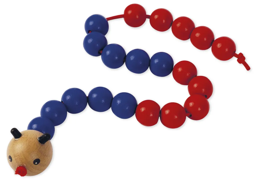 Počítací housenka s čísly do 20, s korálky červenými/modrými střídavě po 5