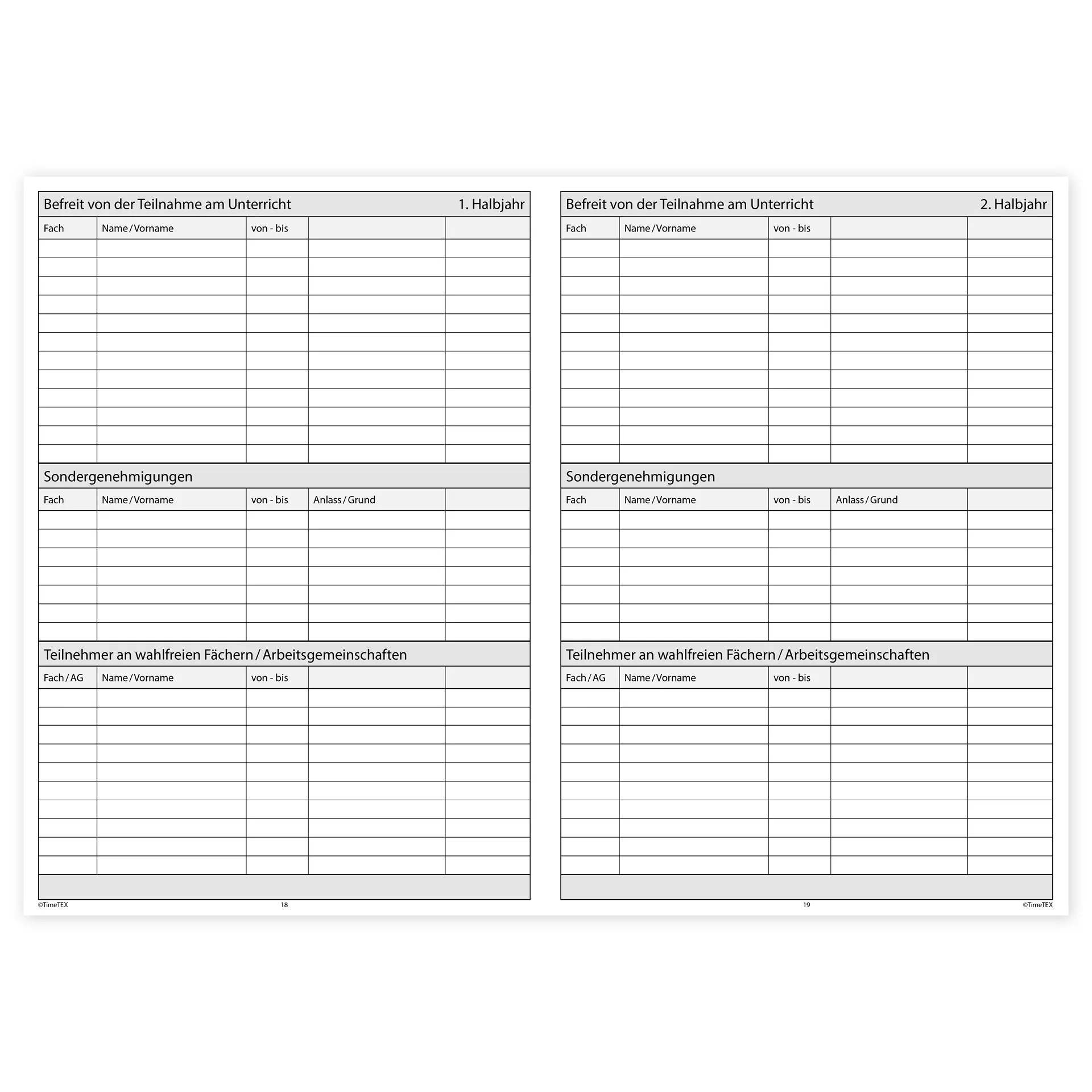 TimeTEX Klassenbuch A4-Plus, Sekundarstufe + Grundschule