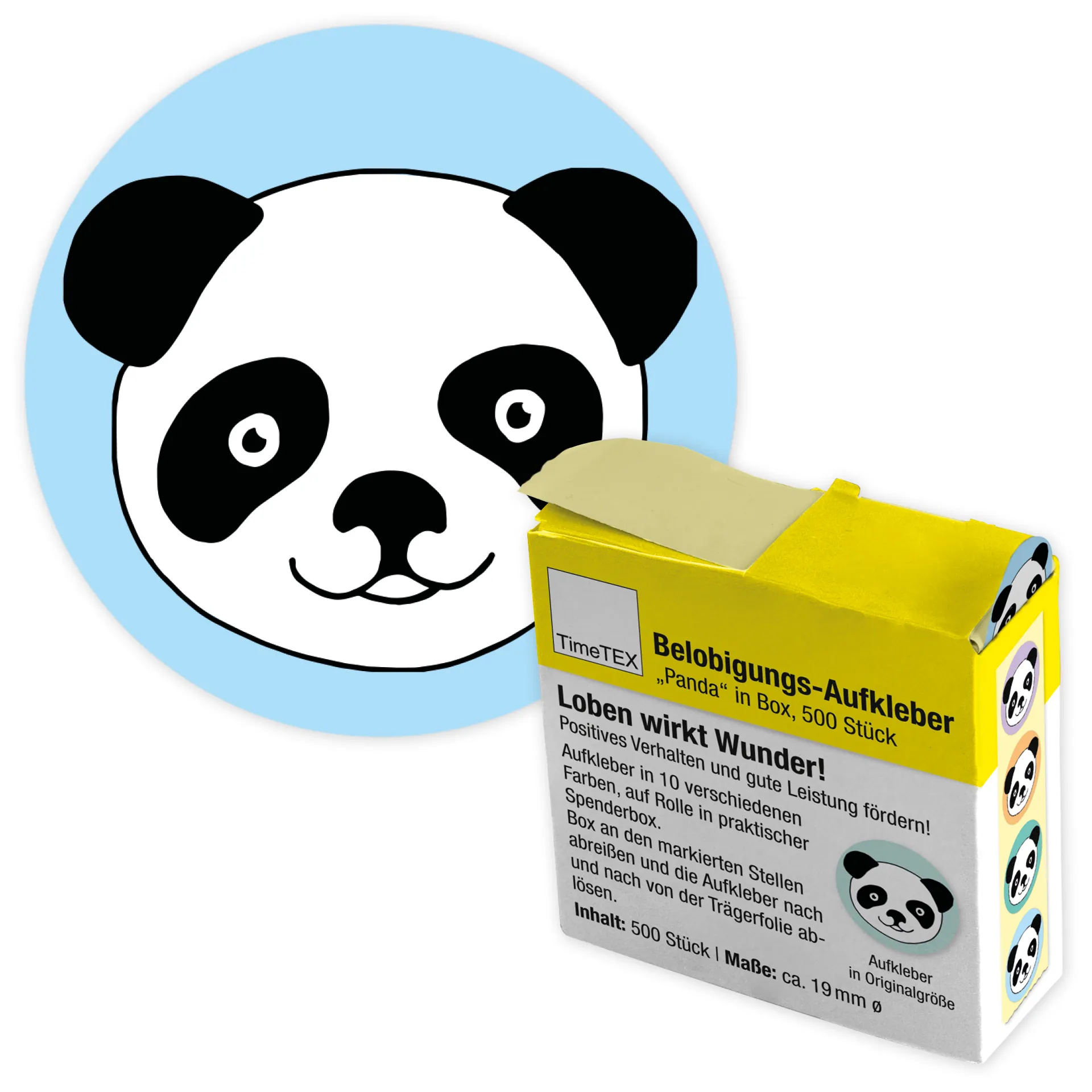 Belobigungs-Aufkleber "Panda" in Spender-Box, 500 Stück