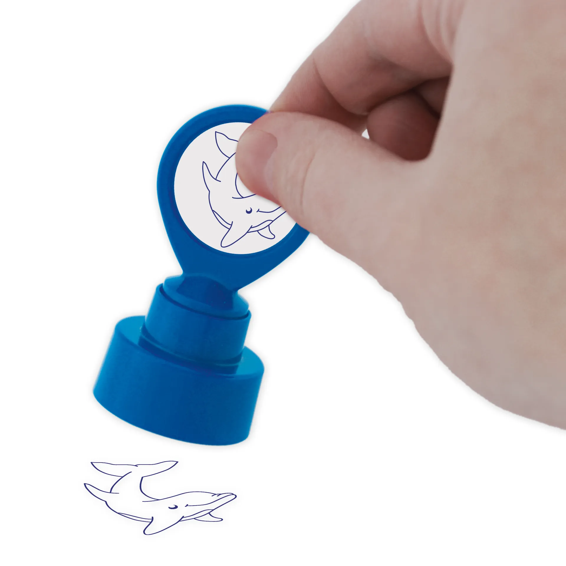 "Perpetuum" Rundt serigrafitrykt stempel "Delfin"