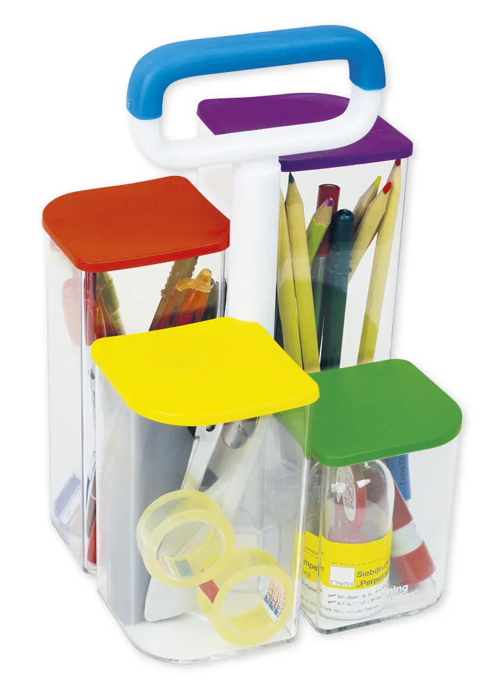 Tafelorganizer "transparant", kunststof, met deksel, 4-delig