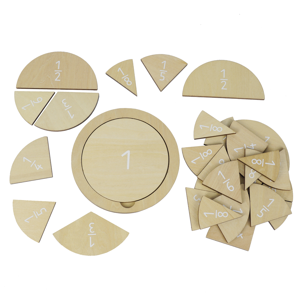 Bruchrechen-Kreise aus Holz, mit Einlagekreis, 150 mm ø, 30-tlg.