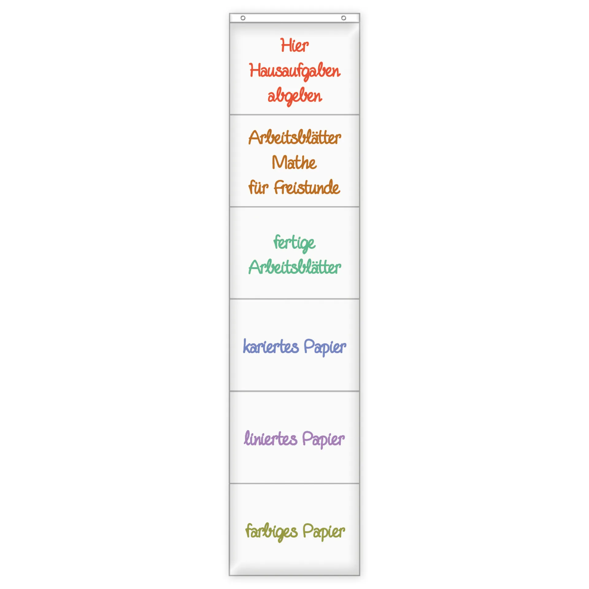 Bolsa organizadora colgante A4, 6 bolsillos en formato horizontal, con ganchos
