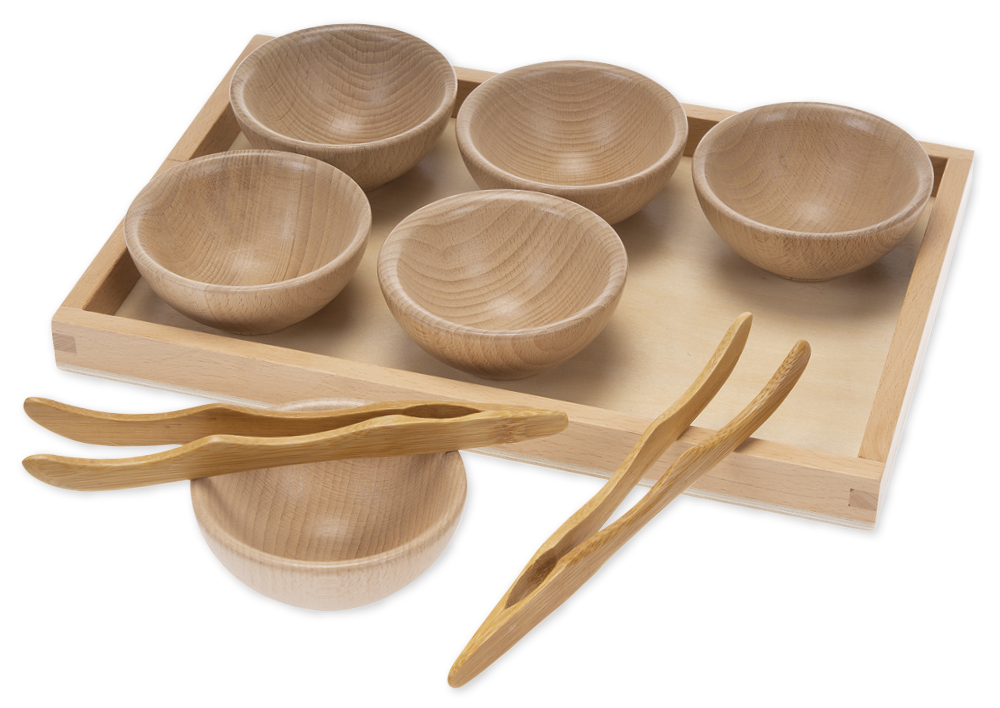 TimeTEX Sortier-Tablett "Holzschalen und Pinzetten", 9-tlg.