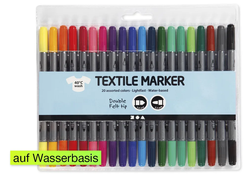 Textil-Malstifte mit Doppelspitze, 20-tlg.
