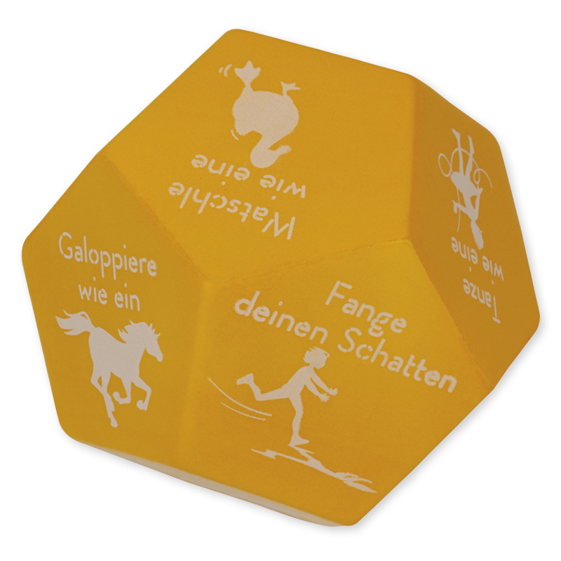 Demo-Flüster-Würfel "Bewegung: Hüpfe wie ein Frosch", ca. 13 cm ø
