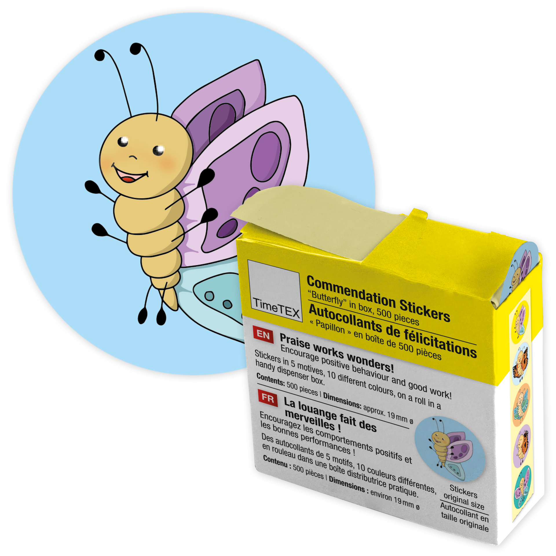 Hagemann Belobigungs-Aufkleber "Schmetterling" in Spender-Box, 500 Stück