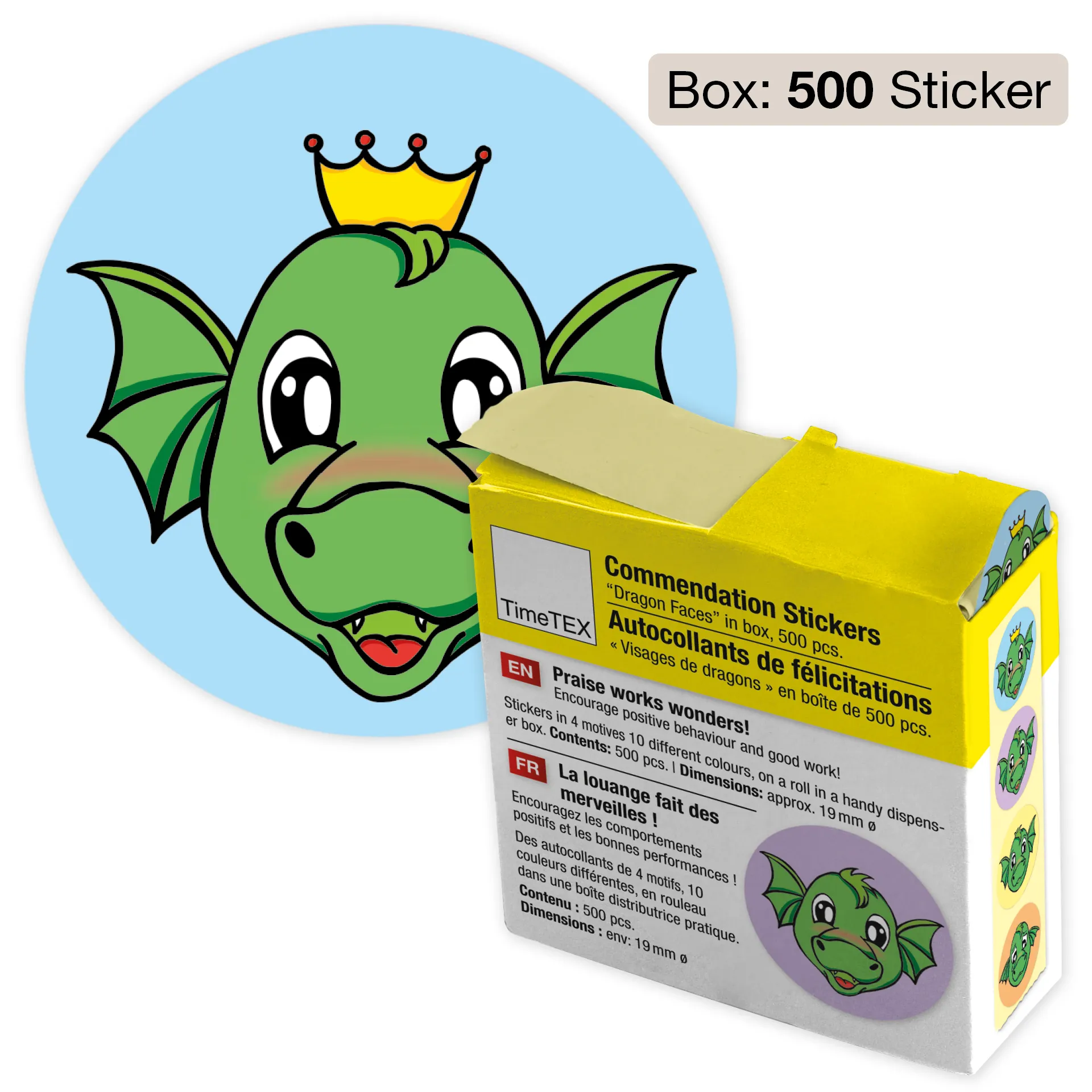 Lovdekaler "Dragon Faces" i dispenserlåda, 500 st