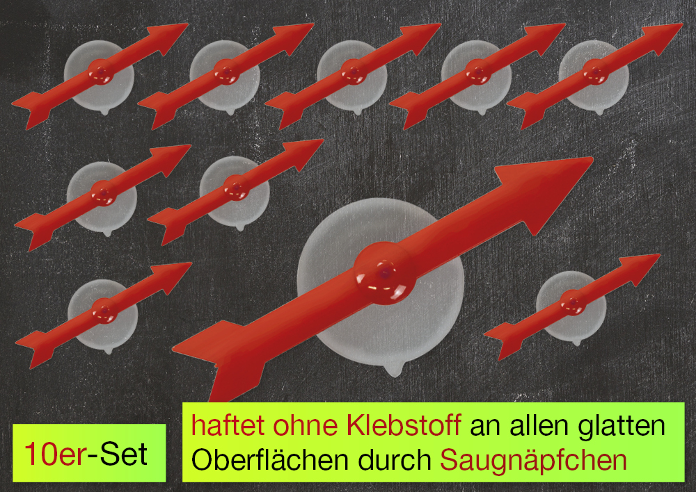 Pijl-spinners met zuignap, 10 cm., 10-delige set