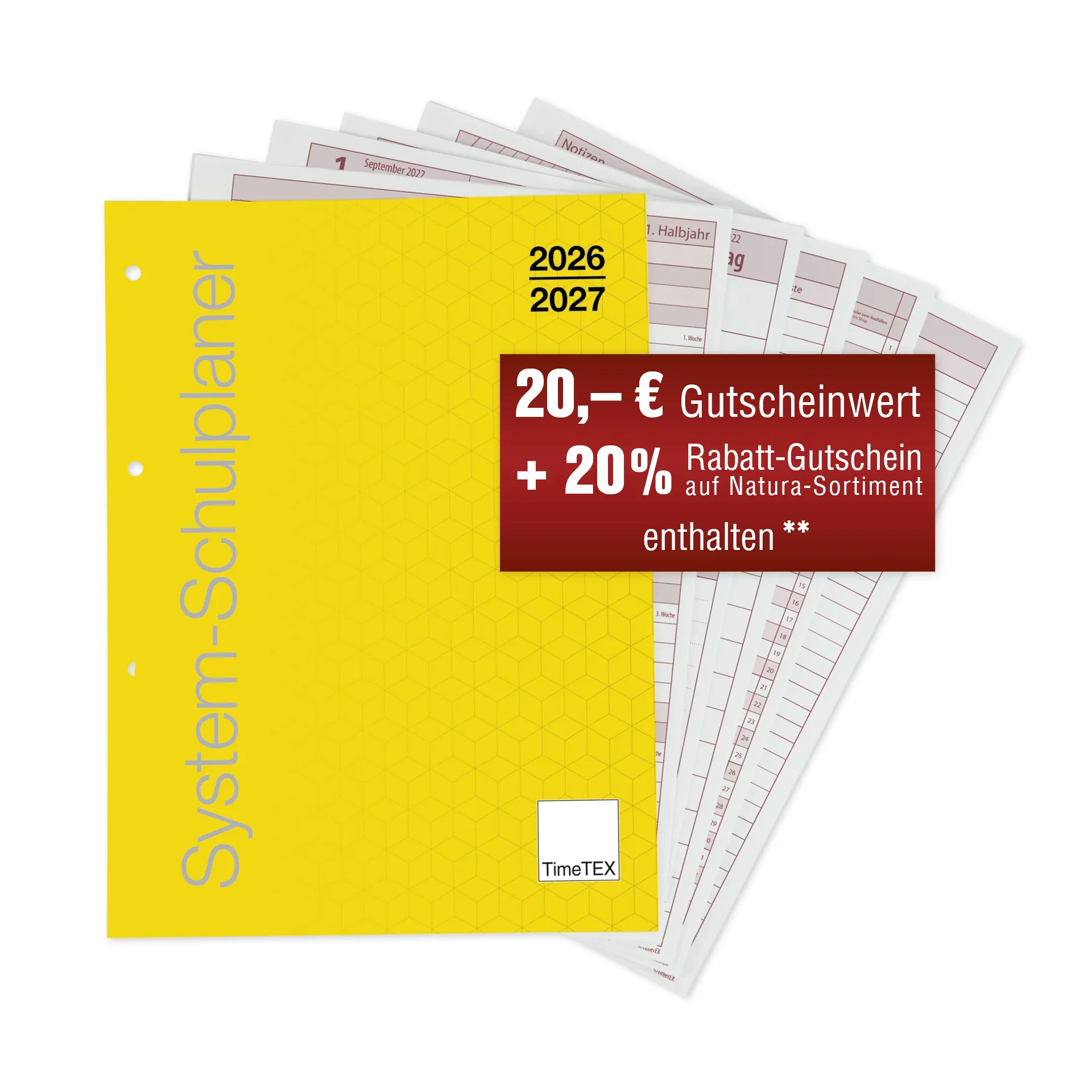 TimeTEX Schulplaner "lose Blatteinlage", A4-Plus, gelb 2026/2027