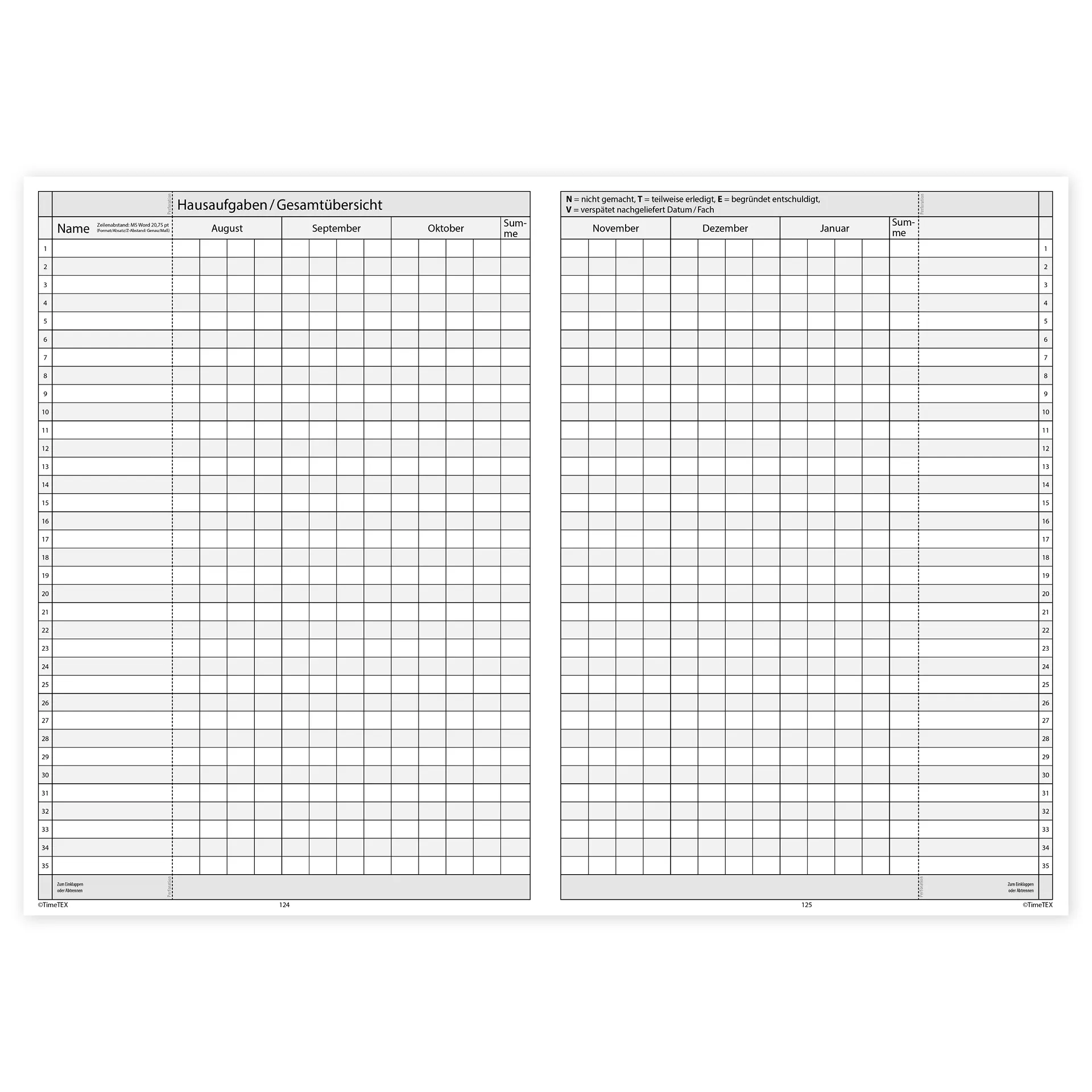 TimeTEX Klassenbuch A4-Plus, Sekundarstufe + Grundschule