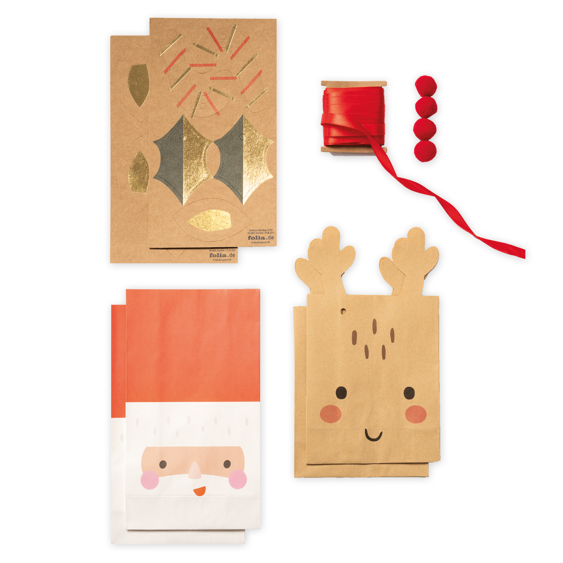 Papiertüten "Weihnachtsmann & Rentier", 8 Stück